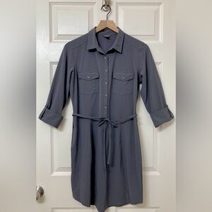 Eddie Bauer Gray Long Sleeve Collared Shirt Dress Medium Athletic Beach Travel